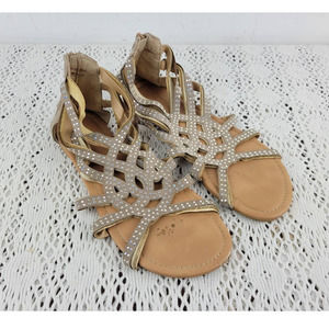 Mixit Beige / Tan Faux Rhinestones Flats Summer Sandals Shoes US Women's Size 8